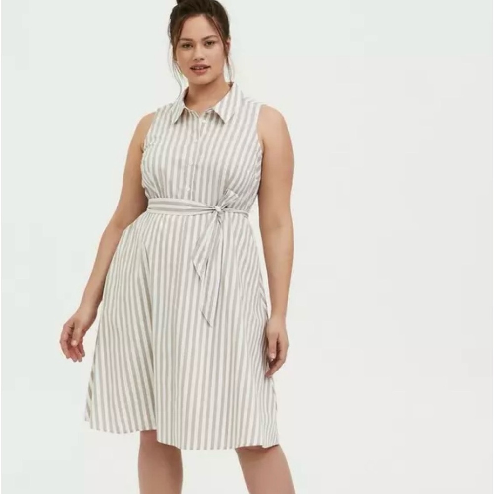 NWOT Torrid Cotton Blend Taupe & White Stripe Poplin Shirt Dress  Size 4X